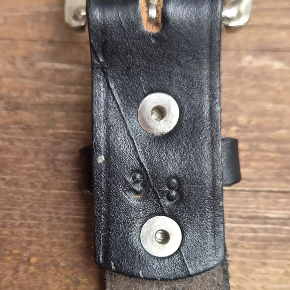 Vintage Black Tooled Leather Western Belt Size 38 Removable Buckle USA Hardware